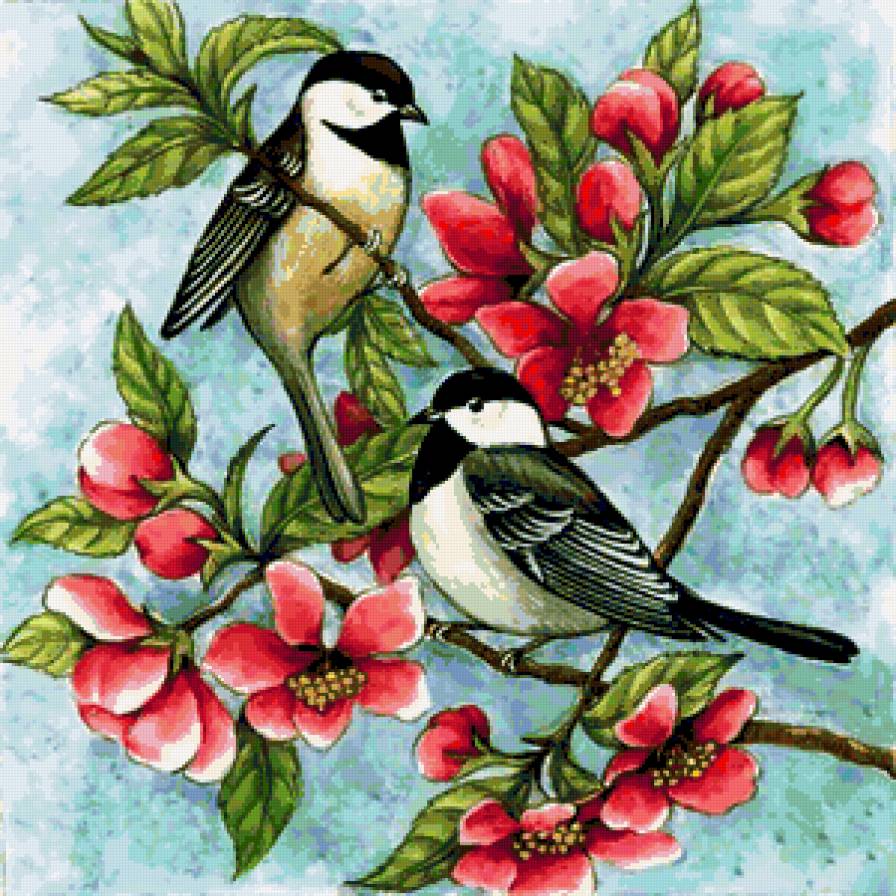 Райские птички - птицы, весна, яблони, птички, природа, цветы, райские птички - предпросмотр