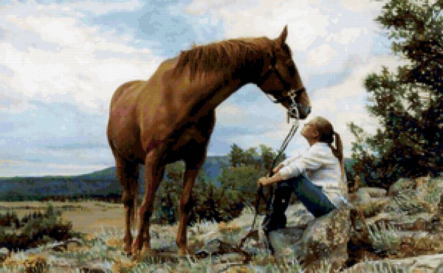 Прогулка - природа, девушка, лошадь, животные, конь, пейзаж - предпросмотр