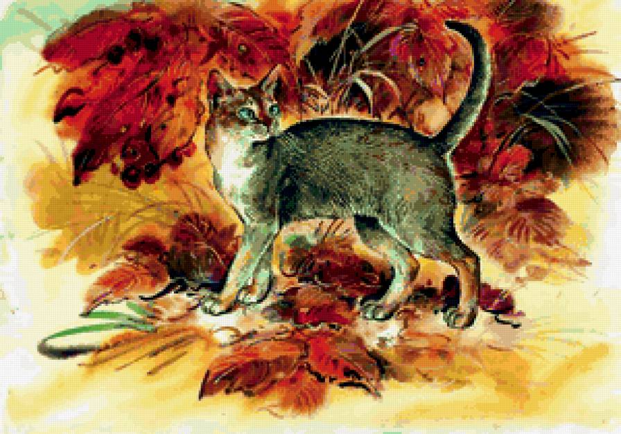 Осенняя кошка - кошка, яркие цвета, осень - предпросмотр