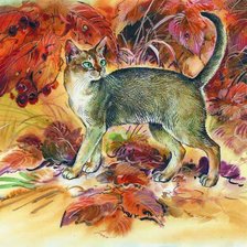 Оригинал схемы вышивки «Осенняя кошка» (№401424)