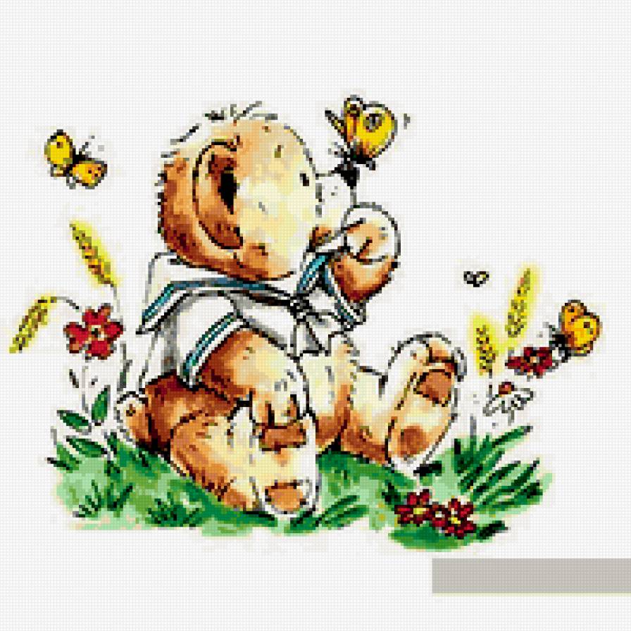 №401802 - медвежонок, мишка, в детскую, для детей, детям, цветы, бабочка - предпросмотр