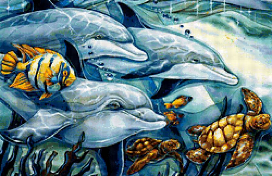 дельфины - рыбы, дельфины, море, глубины - предпросмотр