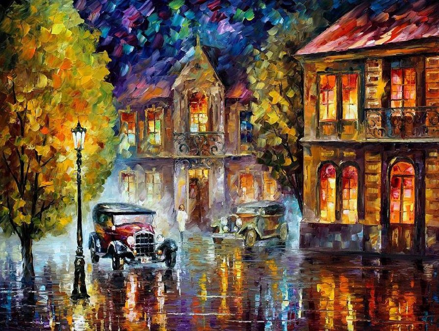 афремов авто под дождем - город, картина, пейзаж - оригинал