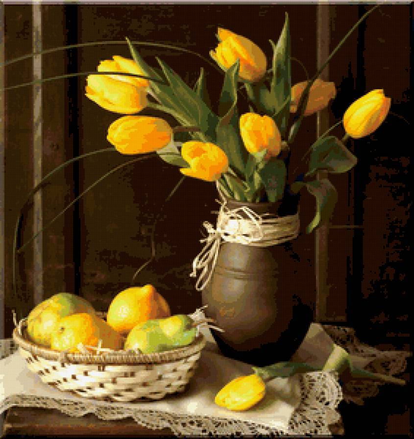 Цветы и натюрморты от Юлии Овчинниковой - живопись, фрукты, груши, натюрморт, тюльпаны, букет, цветы - предпросмотр