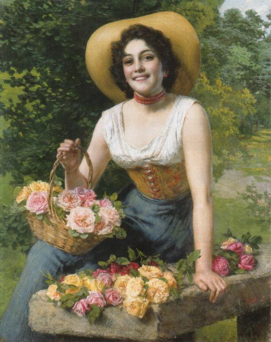 Корзина роз - женщина, девушка, цветы, женский образ, сад, розы - оригинал