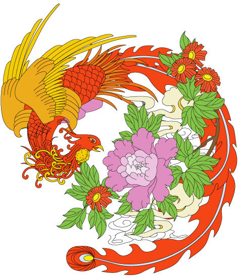 в китайском стиле - птица, цветы - оригинал