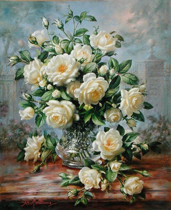№404623 - живопись, цветы, натюрморт, букет, albert williams - оригинал