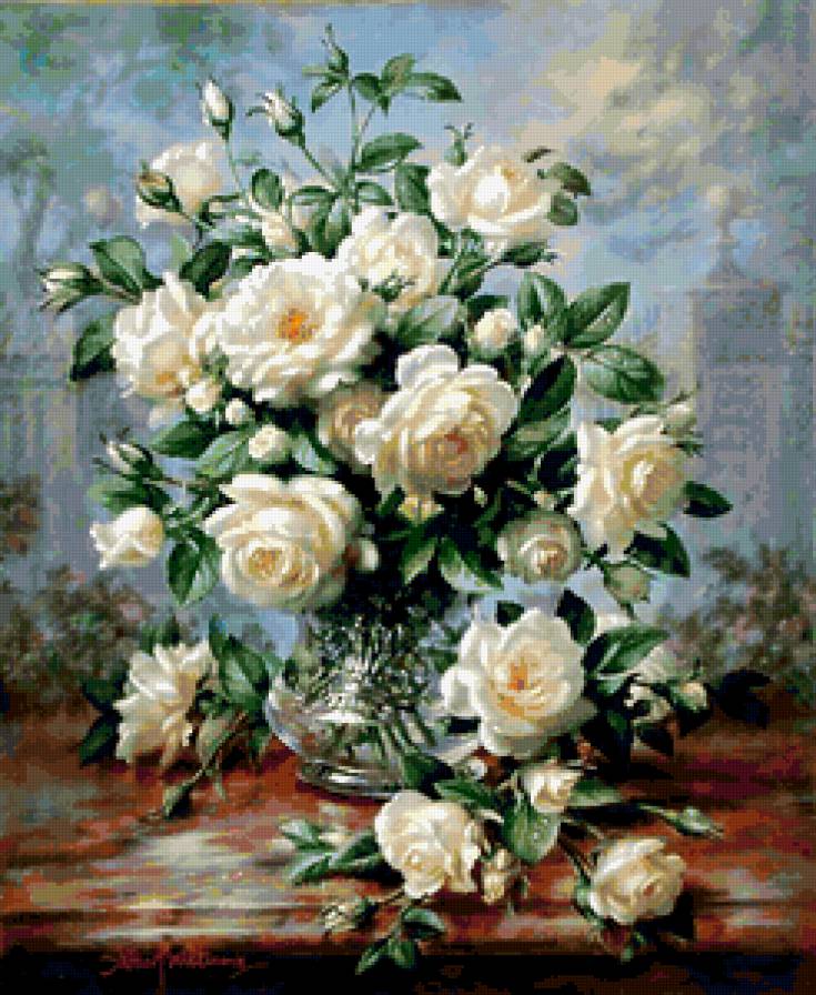 №404623 - натюрморт, albert williams, цветы, букет, живопись - предпросмотр
