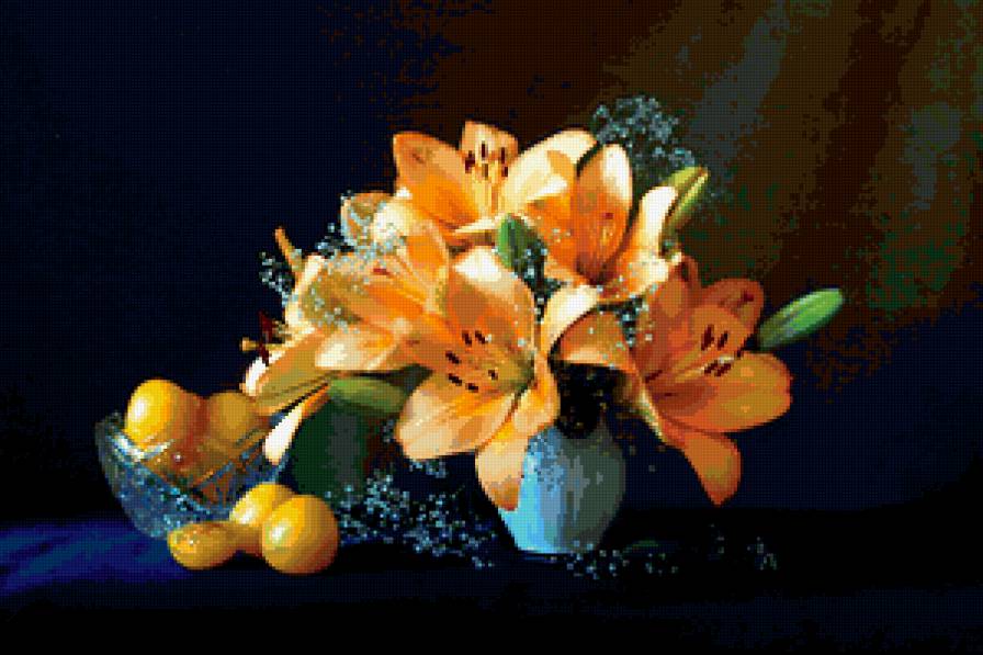Цветы и натюрморты от Юлии Овчинниковой - натюрморт, букет, живопись, цветы, фрукты, лилии - предпросмотр