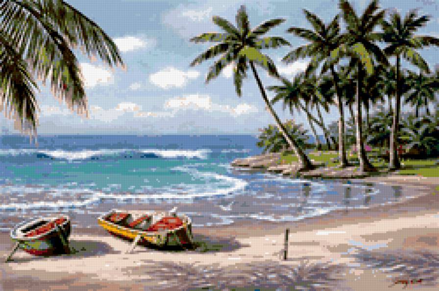 Море - пальмы, лодки, берег, море - предпросмотр