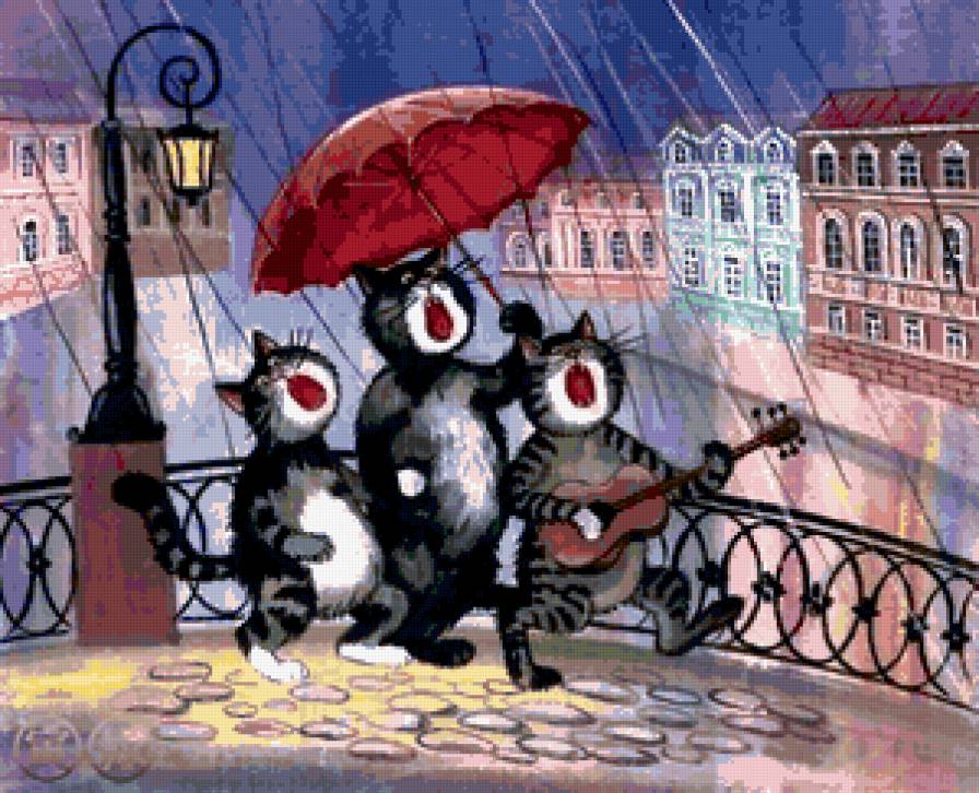 с друзьями ничего не страшно! - кот, улица, дождь, юмор, гитара - предпросмотр