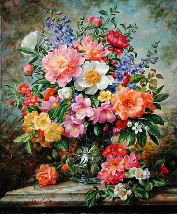 №405818 - натюрморт, цветы, живопись, albert williams, букет - оригинал