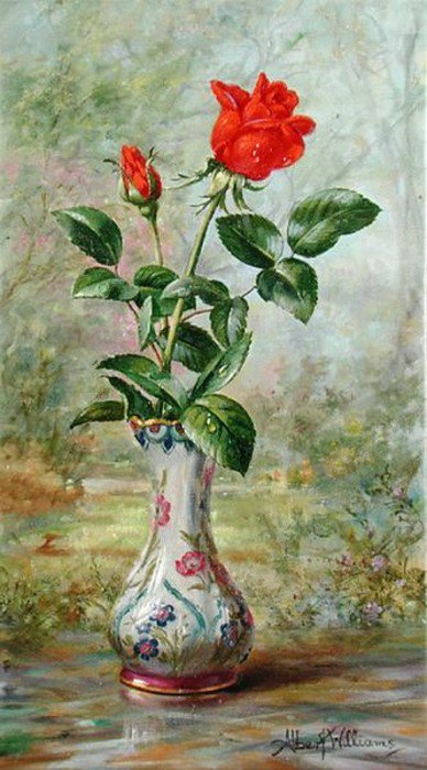 №405904 - букет, цветы, натюрморт, albert williams, розы, живопись - оригинал