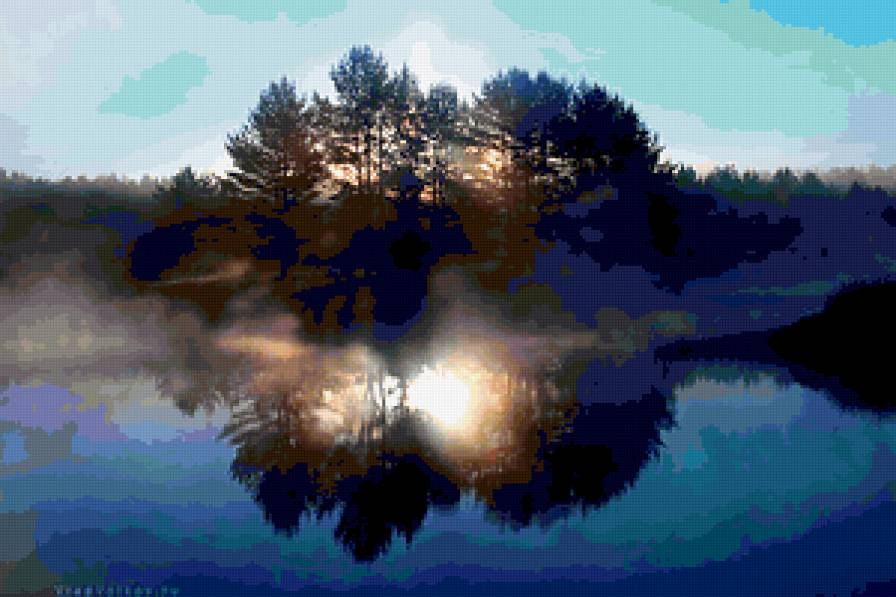 рассветт на озере - рассвет, деревья, озеро - предпросмотр
