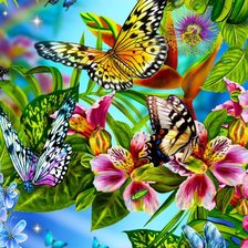 Оригинал схемы вышивки «Натюрморт, цветы, бабочки» (№406108)