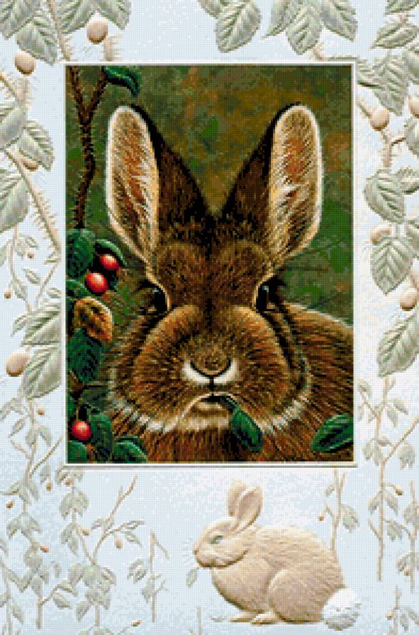 Панно с кроликом - ягодки, природа, животные, зайка, листочк, зайчонок, лес, кролик - предпросмотр