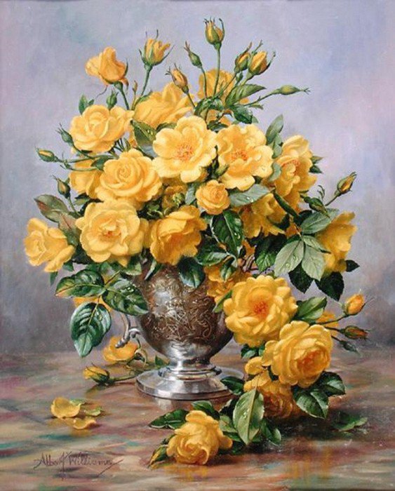 №406861 - букет, цветы, живопись, albert williams, розы, натюрморт - оригинал