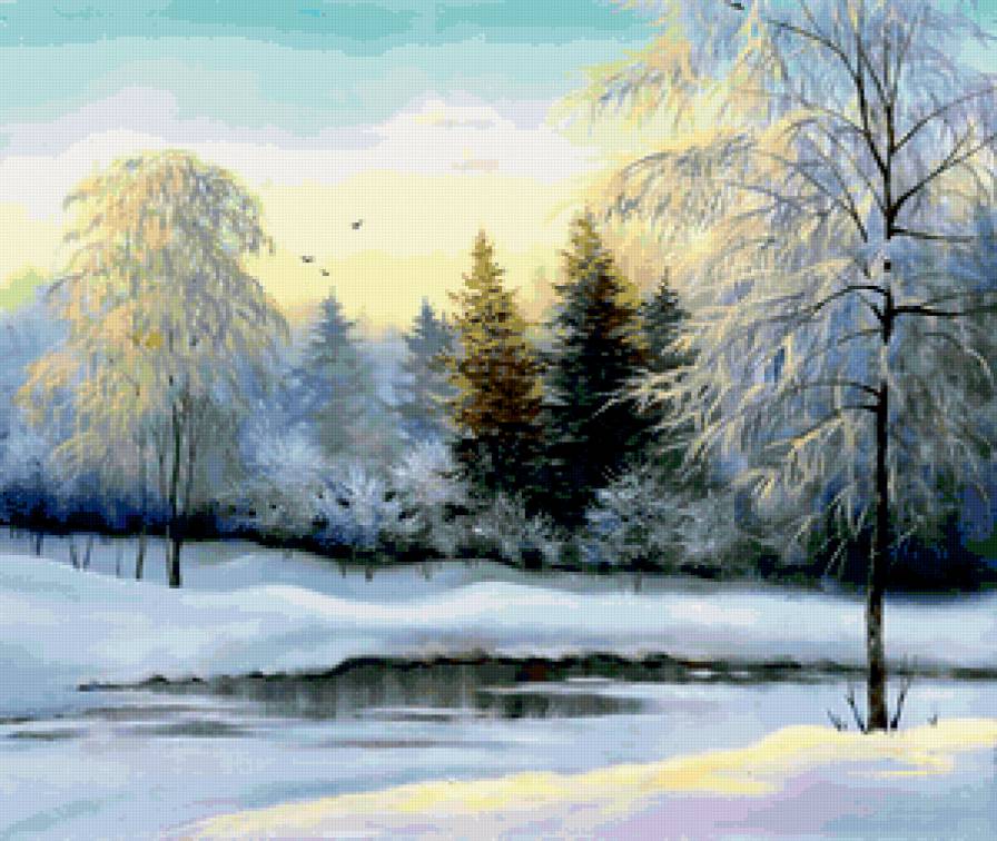 картина - зима, речка., природа - предпросмотр