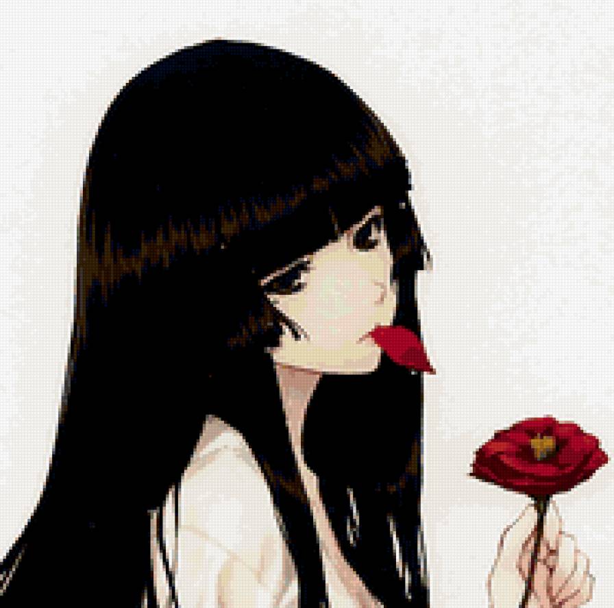 девушка с цветком - аниме, девушка - предпросмотр