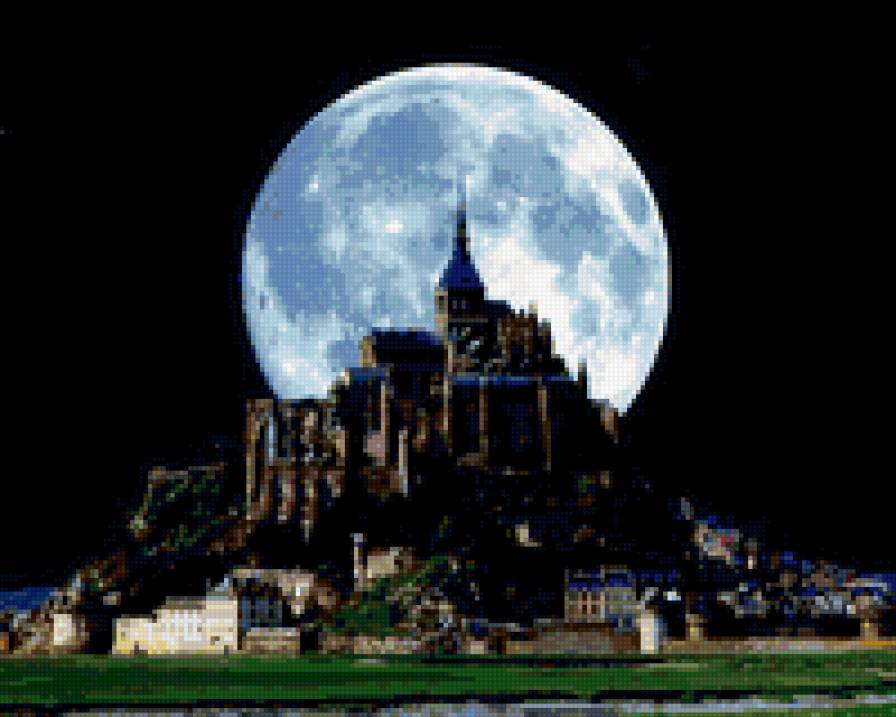 Замок - ночь, фэнтези, луна, замок - предпросмотр