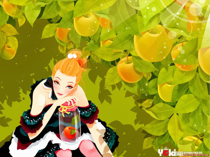 Девушка в яблочном саду - яблоки, сад, девушка - оригинал