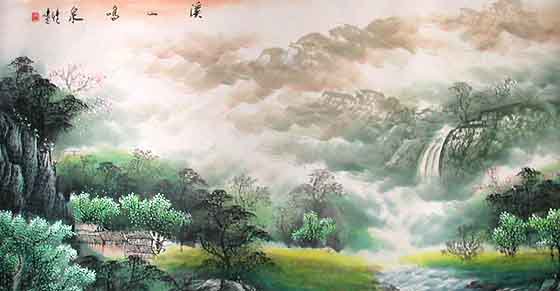 Китайский пейзаж - восток, горы, пейзаж, китай, китайская живопись, водопад - оригинал