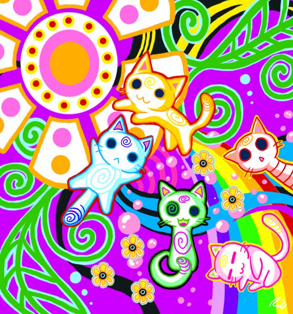 Коты - аниме, психоделия, коты, цвета - оригинал