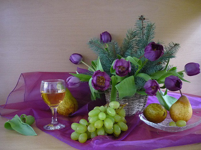 №408453 - букет, тюльпаны, inna korobova, цветы, фрукты, натюрморт - оригинал