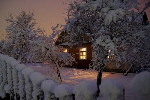 зимний дом - дом, вечер, зима, снег - оригинал