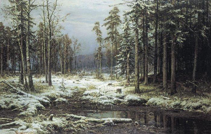 Шишкин И.И. Первый снег - живопись, деревья, сугробы, природа, пейзаж, снег, зима - оригинал