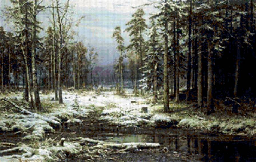 Шишкин И.И. Первый снег - пейзаж, снег, зима, деревья, природа, живопись, сугробы - предпросмотр