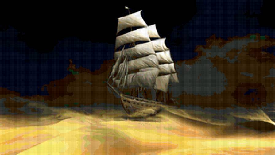 Корабль - дюны, песок, корабль, пустыня, ночь - предпросмотр