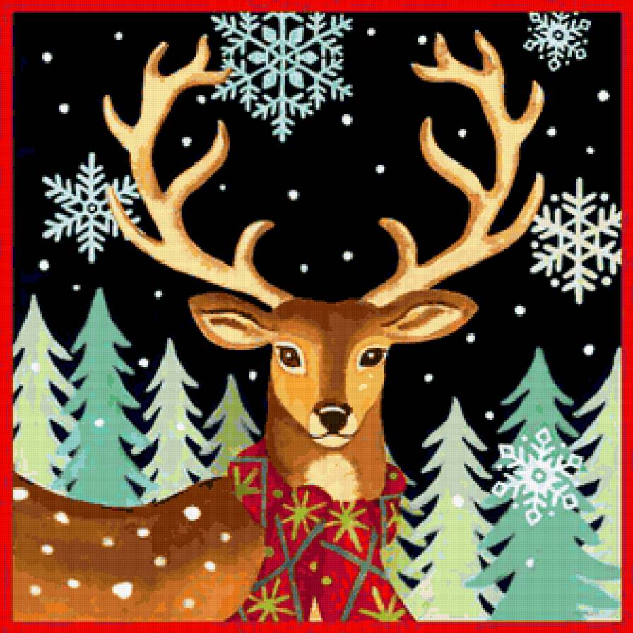 Рождественская подушка - олени, рождество, подушки, подушка, снежинки, олень, зима, снег - предпросмотр