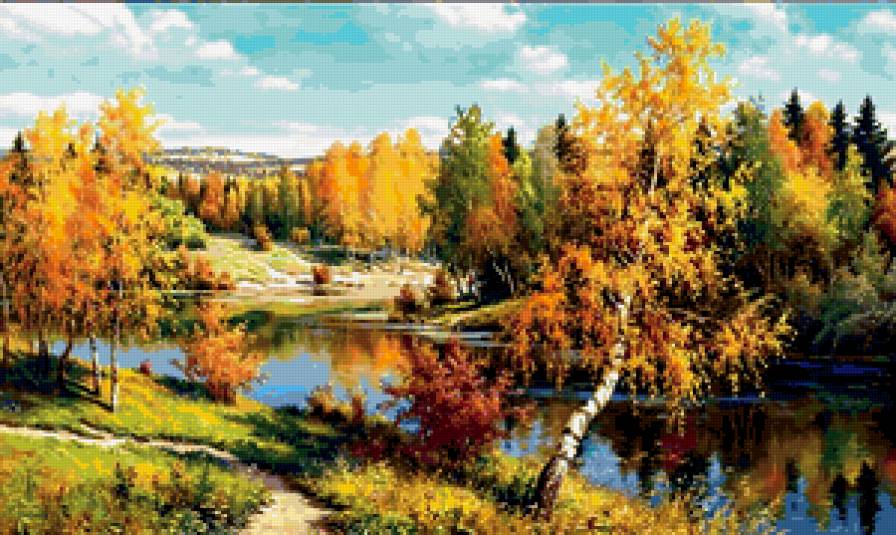 осенний пейзаж - вода, река, осень, природа, деревья - предпросмотр