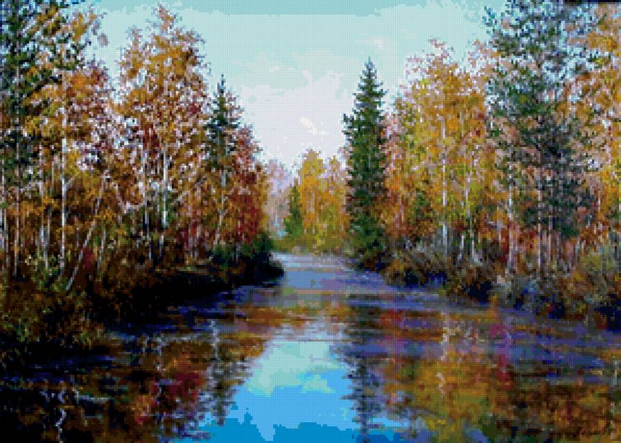 Осень на реке - река, осень, пейзаж, лес - предпросмотр