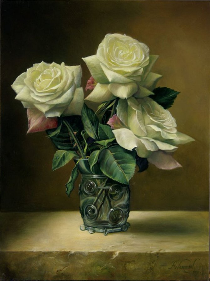 Три розы - картина, цветы, живопись, букет - оригинал