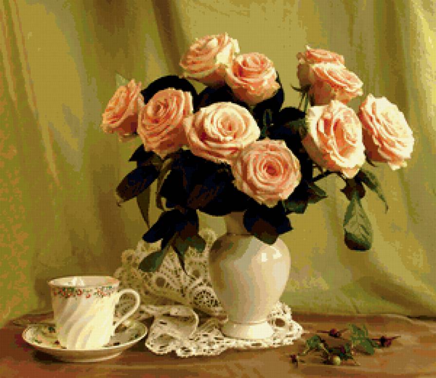 Букет роз - натюрморт, живопись, картина, цветы - предпросмотр
