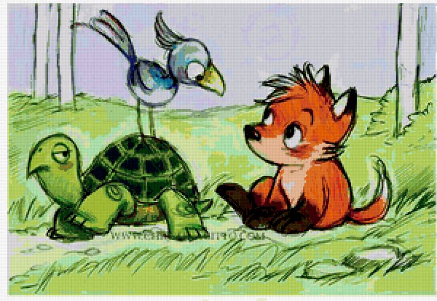 Детский рисунок - рисунок, птица, лиса, черепаха - предпросмотр