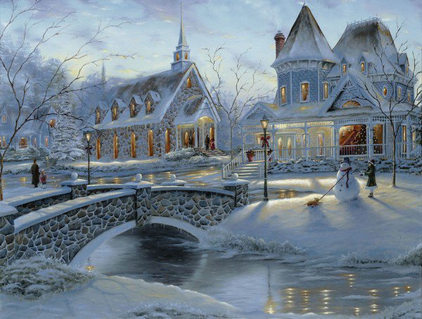 Зимняя улица - зима, улица, двор, город, дом, пейзаж - оригинал