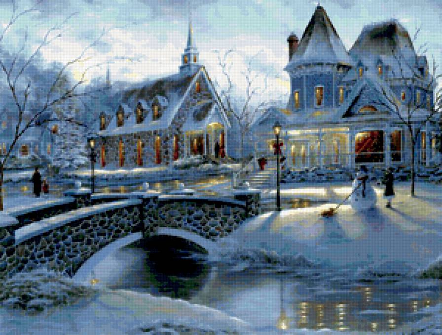 Зимняя улица - город, зима, улица, дом, пейзаж, двор - предпросмотр