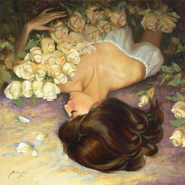 Девушка с белыми розами - женский образ, девушка, роза, цветы - оригинал