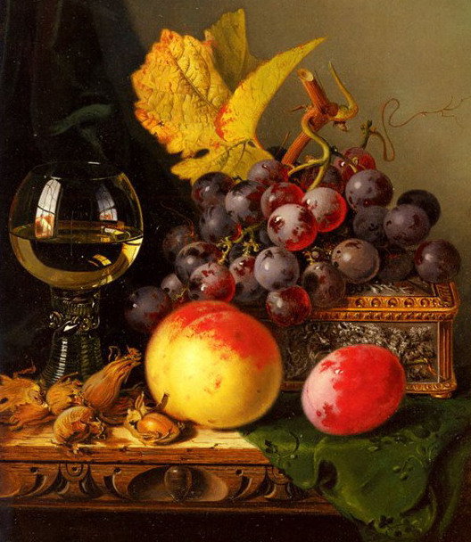 Натюрморт - виноград, вино, фрукты, персик, натюрморт - оригинал