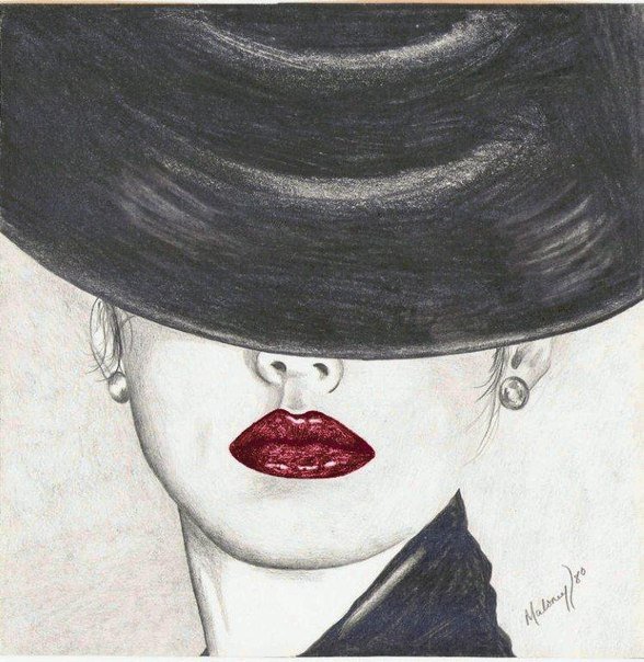 Серия "Женщина в шляпке" - женщина, портрет, шляпа, девушка, черное и белое - оригинал