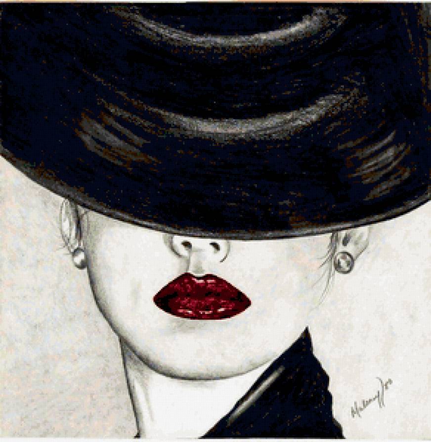 Серия "Женщина в шляпке" - женщина, черное и белое, портрет, шляпа, девушка - предпросмотр