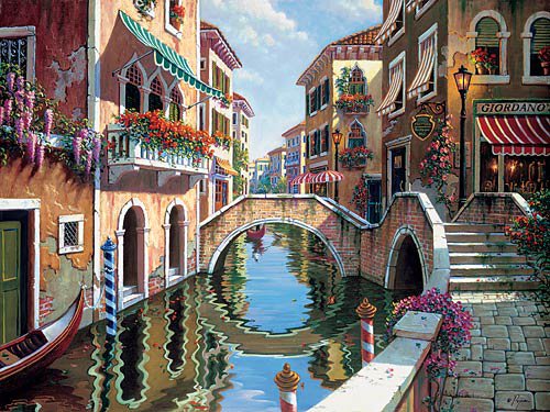 Серия "Городские пейзажи" - венеция, вода, набережная, канал, отражение, цветы - оригинал