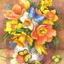 Оригинал схемы вышивки «цветы и бабочки» (№411851)