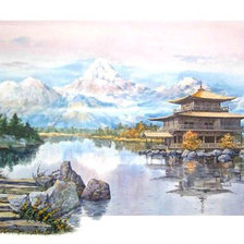 Оригинал схемы вышивки «Пагода у горного озера» (№412272)