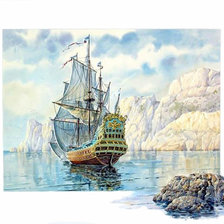 Оригинал схемы вышивки «Море, корабль» (№412486)