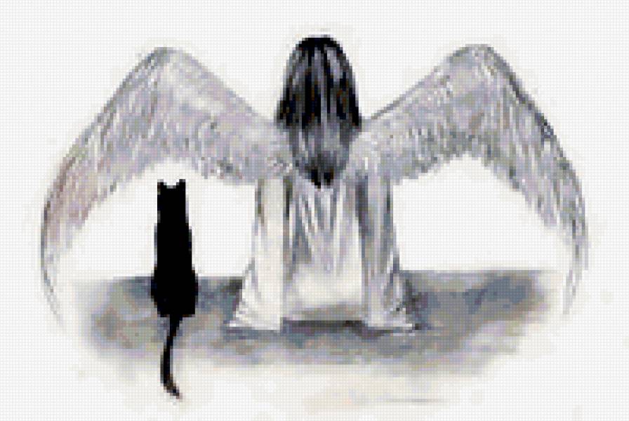 девушка ангел - ангел, девушка, кот - предпросмотр