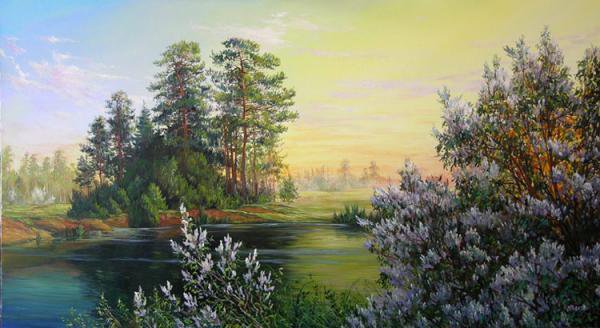 vesennee  utro - пейзаж, живопись, природа, деревья - оригинал